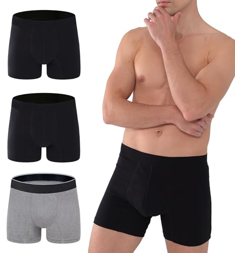 AIRCUTE Waschbare Saugfähigkeit, Harninkontinenz-Unterwäsche für Herren, 15,2 cm Schrittlänge, Boxershorts für Blasenlecks, 3er-Pack (XXL, Schwarz-Schwarz-Grau) von AIRCUTE