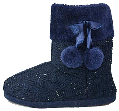 Hausschuhe Damen Pantoffeln Stiefel Schuhe mit weichen Pom Poms Slippers Airee Fairee, Gr. EU 36-37.5/Small, Marine Blau von AIREE FAIREE
