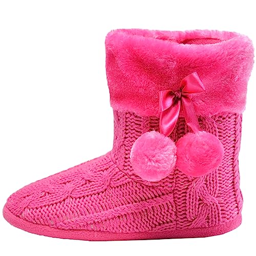 Hausschuhe Damen Pantoffeln Stiefel Schuhe mit weichen Pom Poms Slippers Airee Fairee, Gr. EU 36-37.5/Small, Rosa von AIREE FAIREE
