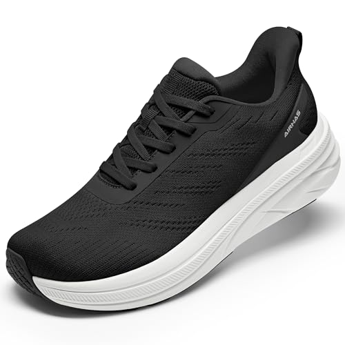 AIRHAS Damen-Laufschuhe mit breiter Tox-Box, zum Reinschlüpfen, leichte Freizeit-Sneaker, Schwarz/Weiß, 39.5 EU Weit von AIRHAS