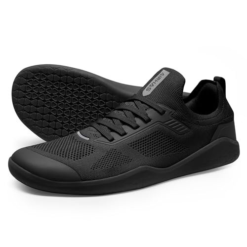 AIRHAS Herren Barfußschuhe Zero Drop Running Minimalistische Gym Schuhe für Männer Kreuzheben Cross-Training Sneakers, Schwarz, 46 EU von AIRHAS