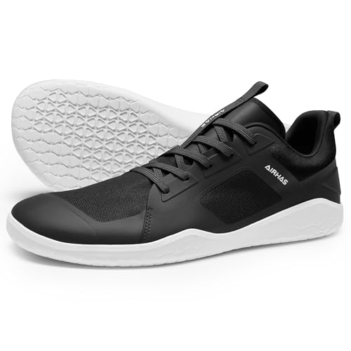 AIRHAS Herren Barfußschuhe Zero Drop Workout Minimalistische Gym Schuhe für Männer Kreuzheben Cross-Training Sneakers, Schwarz/Weiß, 41 EU von AIRHAS