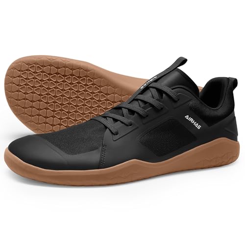 AIRHAS Herren Barfußschuhe Zero Drop Workout Minimalistische Gym Schuhe für Männer Kreuzheben Cross-Training Sneakers, Schwarz (Black/Gum), 44 EU von AIRHAS