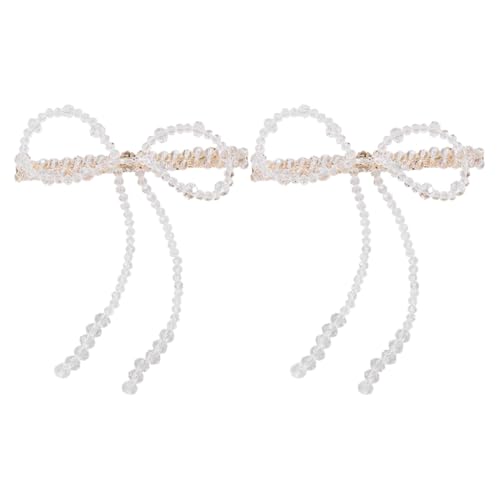 1 x 1 Paar transparente Haarspange mit Schleife, elegante Perlen, Schleifen-Form, Haarspange für Braut, Fotografie, Pferdeschwanz, Styling-Tiaras von AIRHSKWI