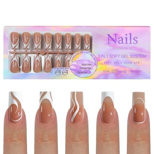 150 Stück auf Nägeln, Kunstspitzen, abnehmbar, nahtlos, entfernbar, nahtlos, Maniküre-Tipps für Frauen von AIRHSKWI