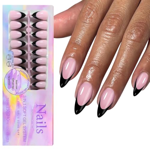 150 Stück kurze Sarg-Nägel zum Aufdrücken auf Acrylnägel, Kunstzubehör, künstliche Nägel in 15 Größen für Frauen von AIRHSKWI