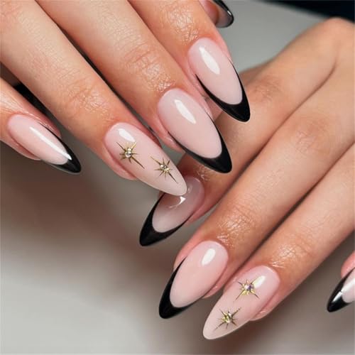 24 Stück schwarze French Tip Press on Nails mit Stern Designs Stick on Nails Künstliche Nägel für modische Frauen 24 Stück schwarze French Tip Press on Nails mit Stern Designs Stick on Nails Künstliche Nägel für modische Frauen von AIRHSKWI