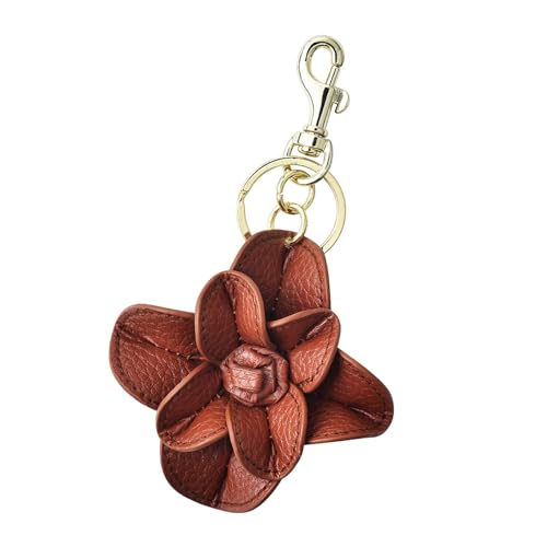 AIRHSKWI Eleganter Kaffee-/Schwarz-Ton PU-Leder Blumen-Schlüsselanhänger Stilvoller Schlüsselanhänger mit stabilen Metallringen für stilvolle Männer und Frauen, Legierung + PU von AIRHSKWI