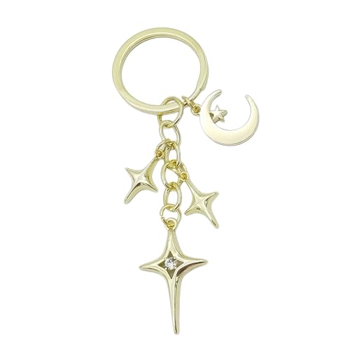 AIRHSKWI Eleganter Schlüsselanhänger mit vierzackigem Stern und Mond, stabile Legierung, leicht, für Damen, Taschenanhänger, Metalllegierung AIRHSKWI Eleganter Schlüsselanhänger mit vierzackigem Stern und Mond, stabile Legierung, leicht, für Damen, Taschenanhänger, Metalllegierung von AIRHSKWI