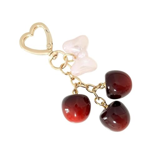 AIRHSKWI Schlüsselanhänger mit Kirschen, Schleife, trendiger Kirschen-Schlüsselanhänger, Taschenanhänger, Accessoire zur Verschönerung von Damenmoden, Metall von AIRHSKWI