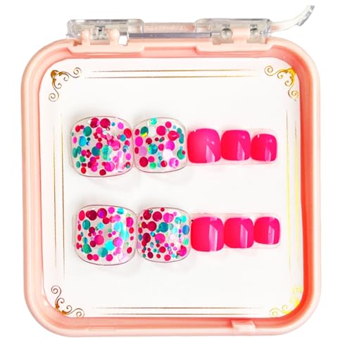 French Tip Press on Toenails Eye Catching Short Square False Toe Nails Toenails Press on Nails for Women Girls von AIRHSKWI
