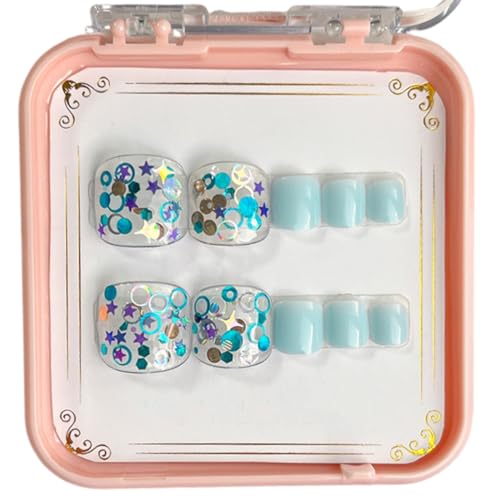 French Tip Press on Toenails Eye Catching Short Square False Toe Nails Toenails Press on Nails for Women Girls von AIRHSKWI