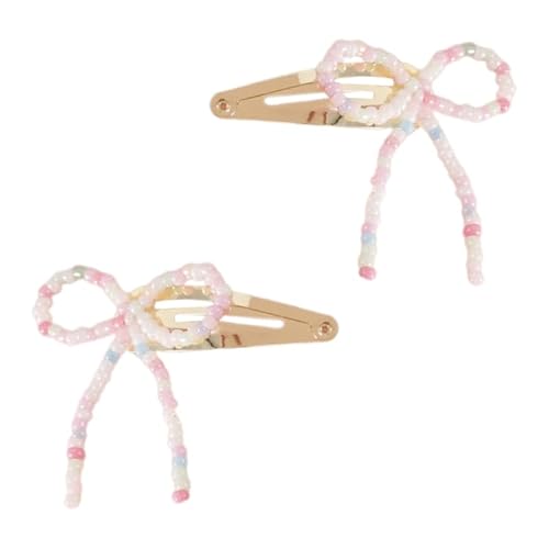 Haarspange mit Perlen, elegante Haarspange mit Schleife, Entenschnabel-Clip, seitliche Haarspangen für Damen, seitlicher Pony, Haarstyling-Clip, 2 Stück von AIRHSKWI
