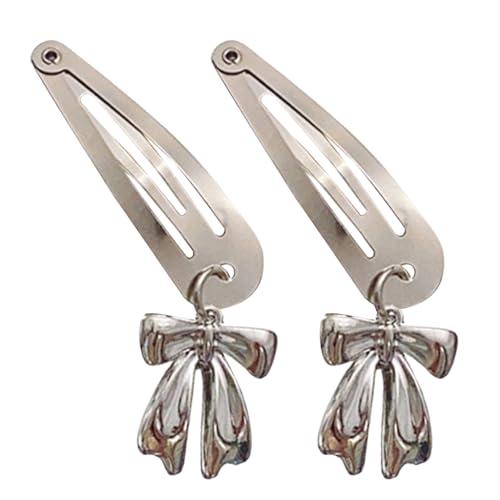 Haarspange mit metallischem Schleifen-Anhänger, elegante Haarnadel, Entenschnabel-Clip, seitliche Haarspangen für Damen, seitlicher Pony, Haarstyling-Clip von AIRHSKWI
