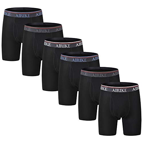 AIRIKE Boxershorts für Herren, langes Bein, weicher Bambus, Schwarz, große Größe und hohe Unterhosen, Schwarz, 6 Stück, Large von AIRIKE