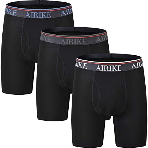 AIRIKE Herren-Boxershorts, langes Bein, weich, schwarz, große Größe und hohe Unterhose, Schwarz, 3 Stück, XXX-Large von AIRIKE