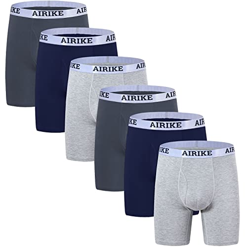 AIRIKE Herren-Boxershorts, langes Bein, weich, schwarz, große Größe und hohe Unterhose, 2 x 3 Farben, 2 Stück, X-Large von AIRIKE