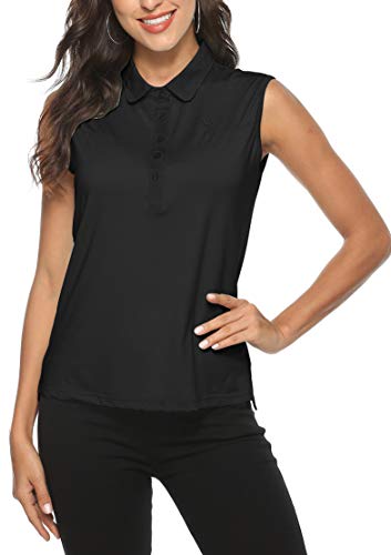 AIRIKE Damen Ärmelloses Polo Sport Golfshirt Sommer T-Shirt mit Kragen Atmungsaktiv Top Schwarz L von MoFiz