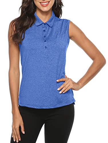 AIRIKE Damen Ärmelloses Shirt Leichte Poloshirt Golf Top mit Polokragen Sommershirts Himmelblau M von MoFiz
