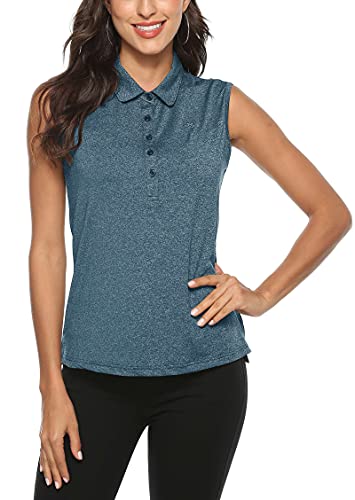 AIRIKE Damen Ärmelloses Shirt Leichte Poloshirt Golf Top mit Polokragen Sommershirts Meeresblau L von MoFiz