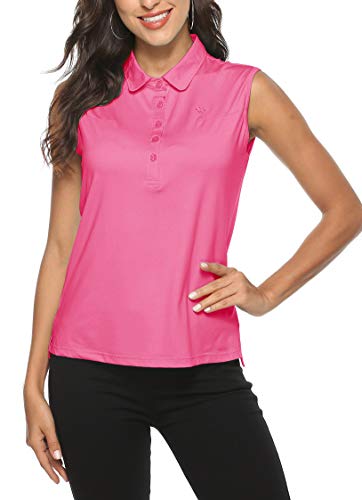 AIRIKE Damen Poloshirt Ärmellos Polohemd Sport Polo Sommershirts Atmungsaktiv Top Rosenrot M von MoFiz