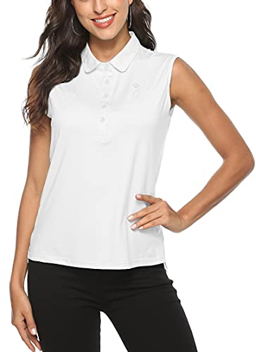 AIRIKE Damen Poloshirt Ärmellos Polohemd Sport Polo Sommershirts Atmungsaktiv Top Weiß L von MoFiz