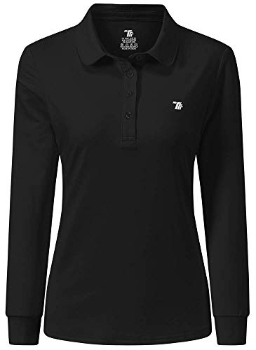 AIRIKE Golf-Polo-Shirts für Damen, langärmelig, bunt, schnelltrocknend, Arbeitskleidung und Aktivkleidung, Sportbekleidung für Damen - Schwarz - XX-Large von AIRIKE