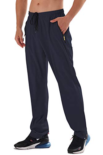 AIRIKE Herren-Wanderhose mit elastischer Taille, wasserabweisend, schnell trocknend, leicht, Outdoor-Sweathose mit Reißverschlusstaschen, Blau dunkel, 3XL von AIRIKE