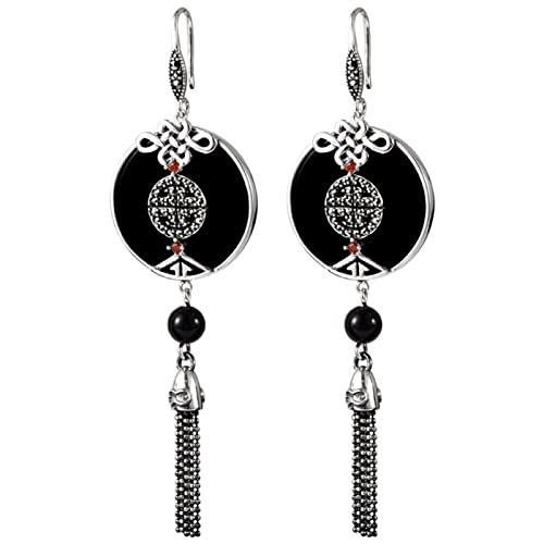 AIRLUS Ohrringe für Damen Tropfen Ohrringe 925 Sterling Silber hypoallergener schwarzer Onyx Quaste konzentrischer Knoten Frauen Ohrringe for Frauen/Freundin/ihre/Mädchen/Frau/Mutter Earrings for W von AIRLUS