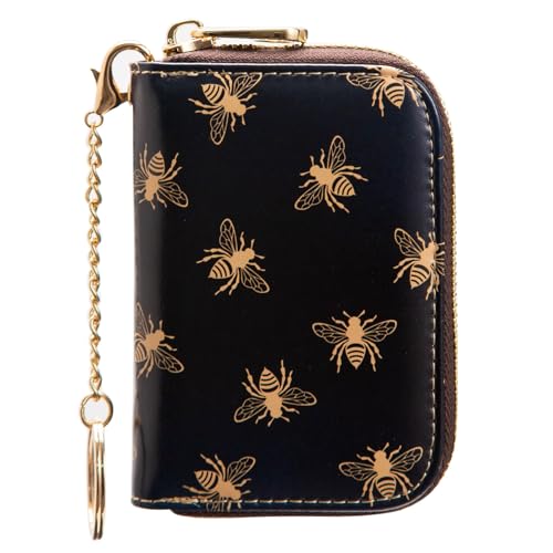 AIRMORS Kreditkartenetui für Damen, Reißverschluss, Leder, RFID-blockierender Schlüsselanhänger, Kleine Biene, Small, Kreditkartenetui aus Leder mit Reißverschluss von AIRMORS