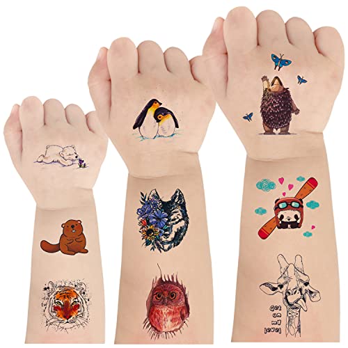 Tiere Tattoo Kinder 10 Blätter Groß Süße Mix Tiere Kinder Tattoo, Geburtstag Party Tattoo für Mädchen und Jungen, Temporäre Tattoos Kinder, Hautfreundlich Tattoo Aufkleber Kinder, Geschenke für Kinder von AIRNOGO