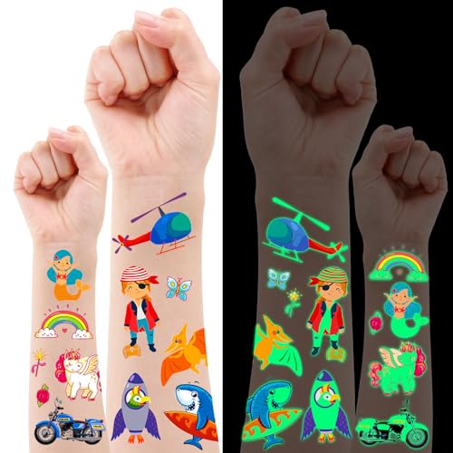 Tattoo Kinder 16 Blätter Kinder Tattoo Leuchtend, Kindergeburtstag Party Spiele Temporäre Tattoos, Spaß Tattoo Set für Mädchen Jungen, Hautfreundlich Tattoos für Kinder, Kindergeburtstag Gastgeschenke von AIRNOGO