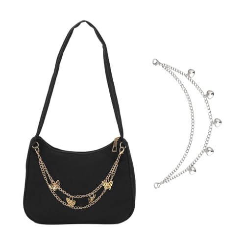 AIRTILY 1 Stück Schwarzer Butterfly-Achselbeutel, 1 Stück Herzförmiger Anhängerkette, Einfache Und Modische, Elee Frauentasche, Geeignet Für Handheld Und Eine Schulter. von AIRTILY