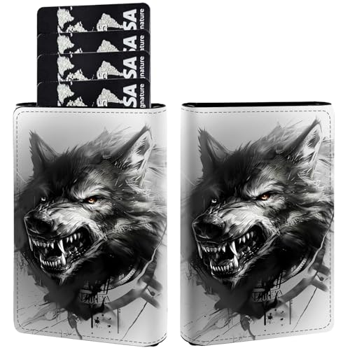 AIRWEE Kreditkartenetui aus PU-Leder, dreifach faltbar, mit RFID-Blockierung und Magnetverschluss, Kreditkartenetui, schlankes Fach für Damen und Herren, A1, Black Wolf von AIRWEE