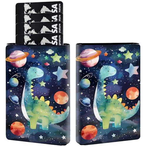 AIRWEE Kreditkartenetui aus PU-Leder, dreifach faltbar, mit RFID-Blockierung und Magnetverschluss, Kreditkartenetui, schlankes Fach für Damen und Herren, A6, Dinosaurier-Sterne von AIRWEE
