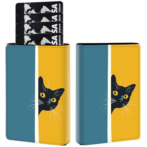 AIRWEE Kreditkartenetui aus PU-Leder, dreifach faltbar, mit RFID-Blockierung und Magnetverschluss, Kreditkartenetui, schlankes Fach für Damen und Herren, A8, Peeping Black Cat von AIRWEE