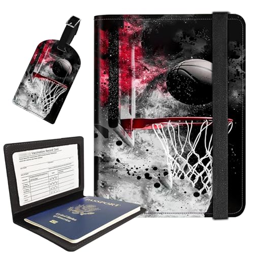 AIRWEE Reisepasshülle mit Gepäckanhänger, PU-Leder, Reisebrieftasche für Damen und Herren, RFID-blockierende Reisepasshülle mit Kartenfächern, Boarding-Passhülle für Reisen, Basketball AIRWEE Reisepasshülle mit Gepäckanhänger, PU-Leder, Reisebrieftasche für Damen und Herren, RFID-blockierende Reisepasshülle mit Kartenfächern, Boarding-Passhülle für Reisen, Basketball von AIRWEE