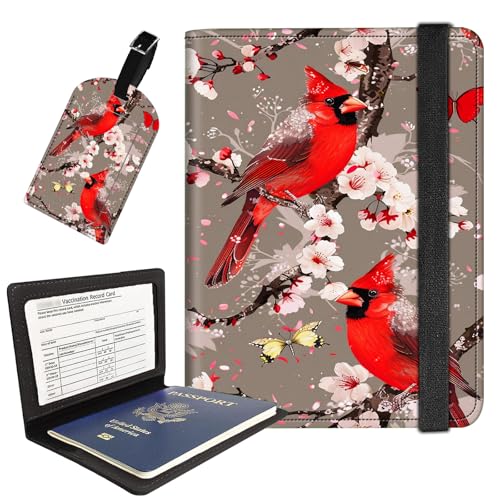 AIRWEE Reisepasshülle mit Gepäckanhänger, Reisebrieftasche aus PU-Leder für Damen und Herren, RFID-blockierende Reisepasshülle mit Kartenfächern, Boarding-Passhülle für Reisen, A2, Butterfly Red Bird AIRWEE Reisepasshülle mit Gepäckanhänger, Reisebrieftasche aus PU-Leder für Damen und Herren, RFID-blockierende Reisepasshülle mit Kartenfächern, Boarding-Passhülle für Reisen, A2, Butterfly Red Bird von AIRWEE