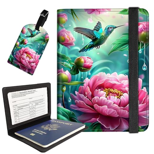 AIRWEE Reisepasshülle mit Gepäckanhänger, Reisebrieftasche aus PU-Leder für Damen und Herren, RFID-blockierende Reisepasshülle mit Kartenfächern, Boarding-Passhülle für Reisen, Rosenvogel AIRWEE Reisepasshülle mit Gepäckanhänger, Reisebrieftasche aus PU-Leder für Damen und Herren, RFID-blockierende Reisepasshülle mit Kartenfächern, Boarding-Passhülle für Reisen, Rosenvogel von AIRWEE