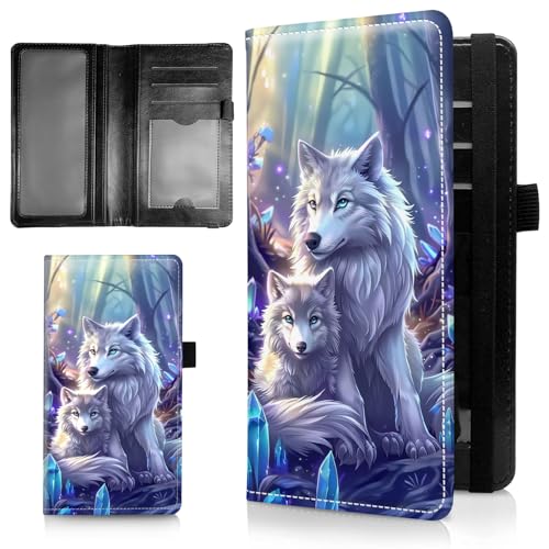 AIRWEE Schlanke Scheckbuchhülle für Damen, RFID-blockierendes PU-Leder, Scheckbuch-Geldbörse mit Kartenfächern, Stifthalter, Bifold Durable Scheckbuch-Register und Abdeckung für Geldbörse, White Wolf von AIRWEE