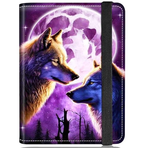 Reisepass- und Impfkarten-Etui, Kombination mit RFID-Signalblock, Design PU-Leder, Kreditkartenetui, Brieftaschen-Hülle, mit CDC-Impfkarten-Schutzfach und Metallstift, Purple Wolves, Passport Holder von AIRWEE