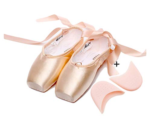 AISHANGYIDE Ballettschuhe Satin Spitzenschuhe Mädchen Damen Tanzschuhe Ballettschläppchen mit Bändern Kinder Erwachsene Unterstützung Ballet Tanz Trainings Flache Schläppchen Schuhe Rosa Größen 31-45 von AISHANGYIDE