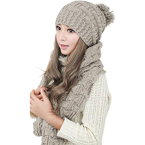 Winter Mütze Schal damen set warme Gestrickt Beanie mit pom Frauen Mädchen wolle von AISHNE