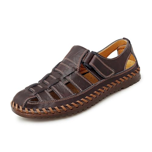 AISHULEI Herren Sandalen Outdoor Leder Sommer Outdoorsandalen Sport Trekking Strand Geschlossene Nylon adhesive buckle Trekking Wanderschuhe Wandersandale (Farbe : Brown, Größe : 39 EU) von AISHULEI