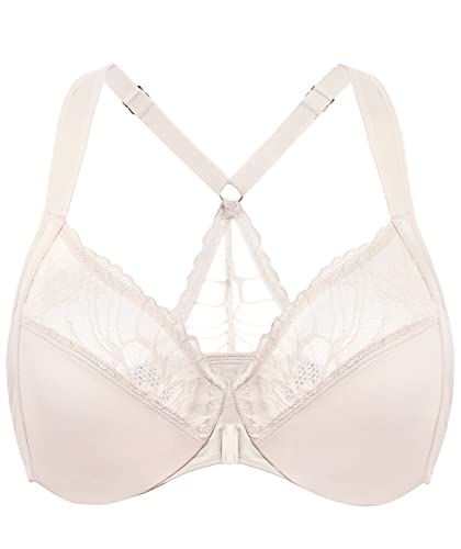 AISILIN BH Damen mit Bügel Vorderverschluss Racerback Spitze ohne Polster Große Größen Rose White 100D von AISILIN