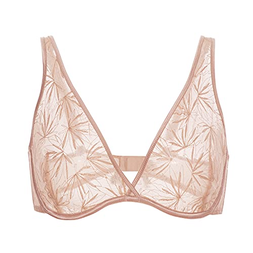 AISILIN Damen BH Mit Spitze Große Größen Ohne Polster Bügel Sexy Plunge Beige 75F von AISILIN