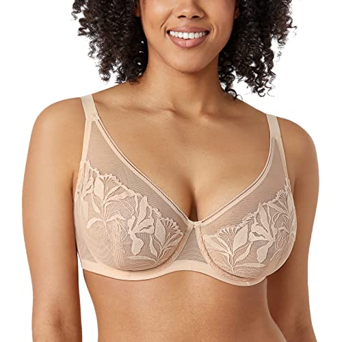 AISILIN Damen BH Mit Spitze Sexy Bügel Ohne Polster Große Größen Vollschalen Beige 85D von AISILIN