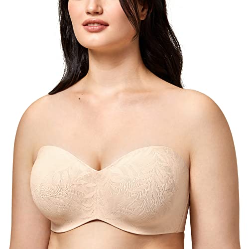 AISILIN Damen Spitze Trägerloser BH Große Brüste Bandeau Minimizer BH mit Bügel Soft Ungefüttert Multiway Beige 100C von AISILIN