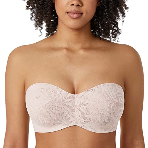 AISILIN Damen Spitze Trägerloser BH Große Brüste Bandeau Minimizer BH mit Bügel Soft Ungefüttert Multiway Rose White 85E von AISILIN