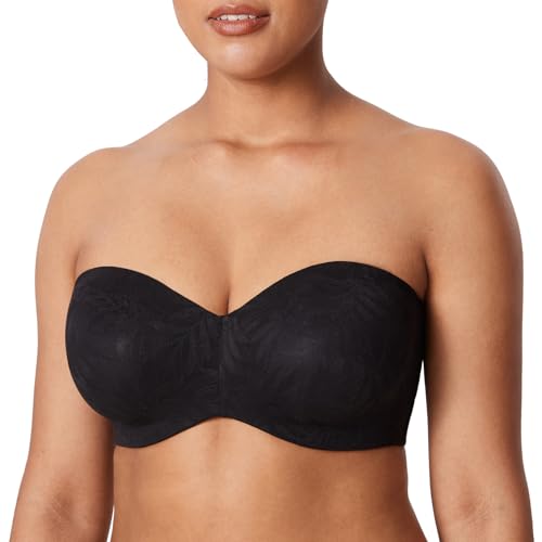 AISILIN Damen Spitze Trägerloser BH Große Brüste Bandeau Minimizer BH mit Bügel Soft Ungefüttert Multiway Schwarz 85E von AISILIN